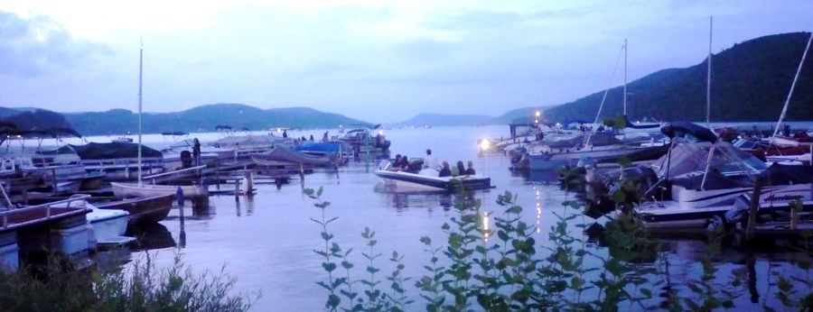 Lakefront Park at night in Cooperstown NY