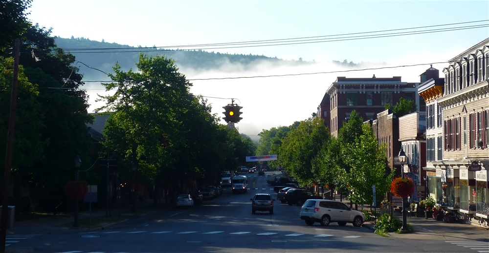 Morning fog on Main Street in Cooperstown NY